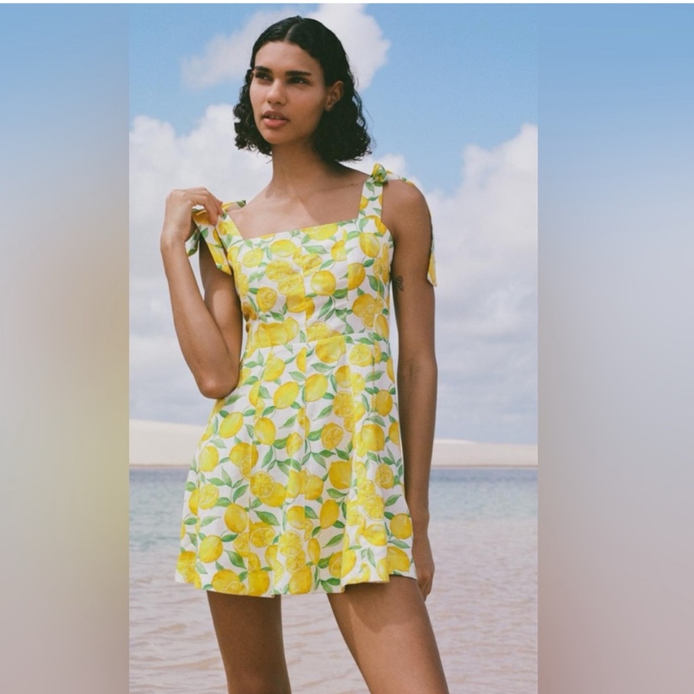 Zara PRINTED LINEN BLEND MINI DRESS